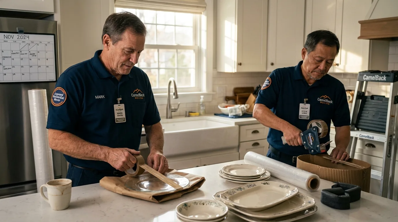 Professional crew packing kitchen dishware in Tipton, IN